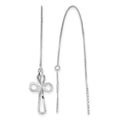 14K White Gold Polished D/C Box Chain w/Cross Threader Earrings