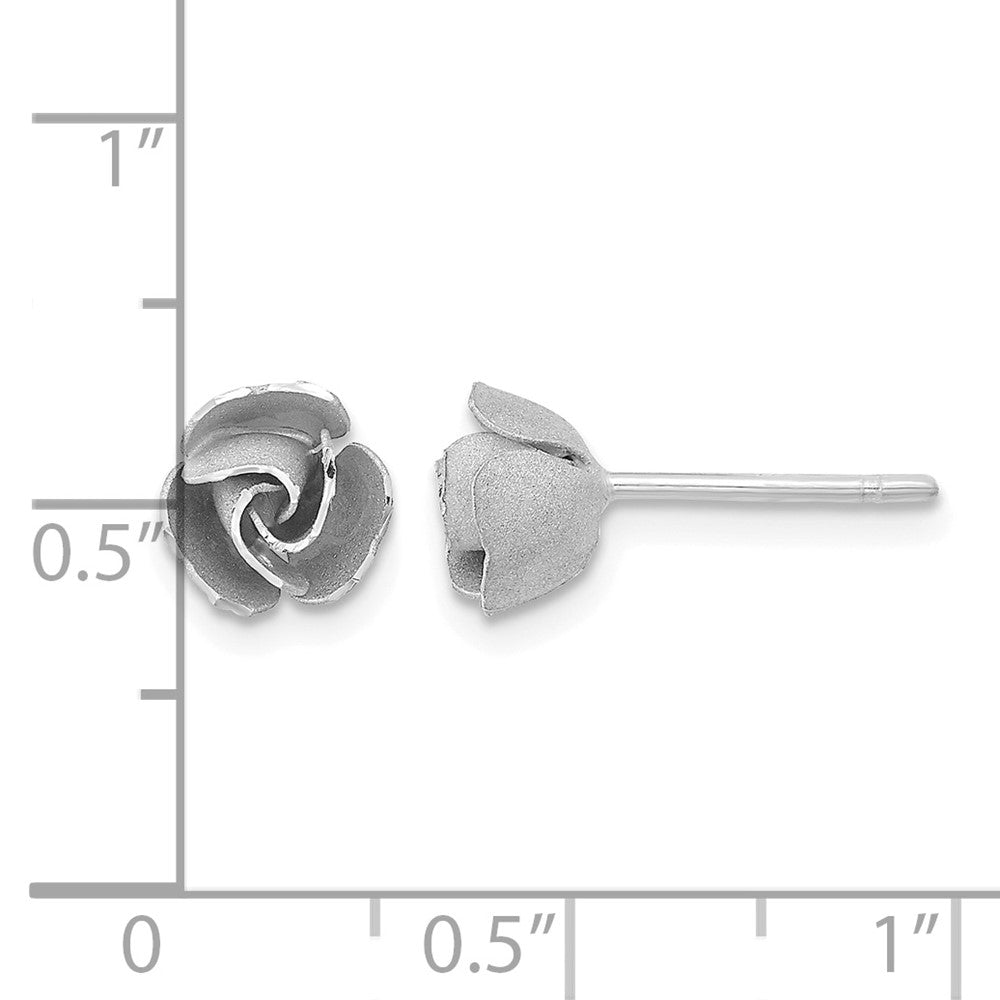 14k w/ White Rhodium Satin Finish D/C Rose Post Earrings