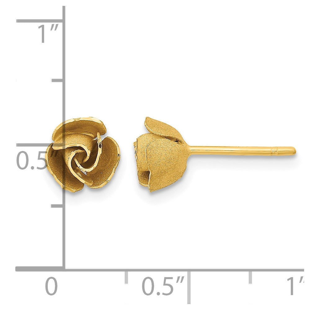 14k Yellow Gold Satin Finish D/C Rose Post Earrings