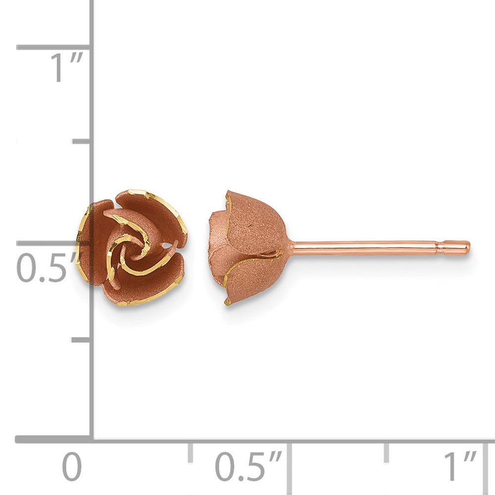 14k w/ Rose Rhodium Brushed Rose Flower Earrings