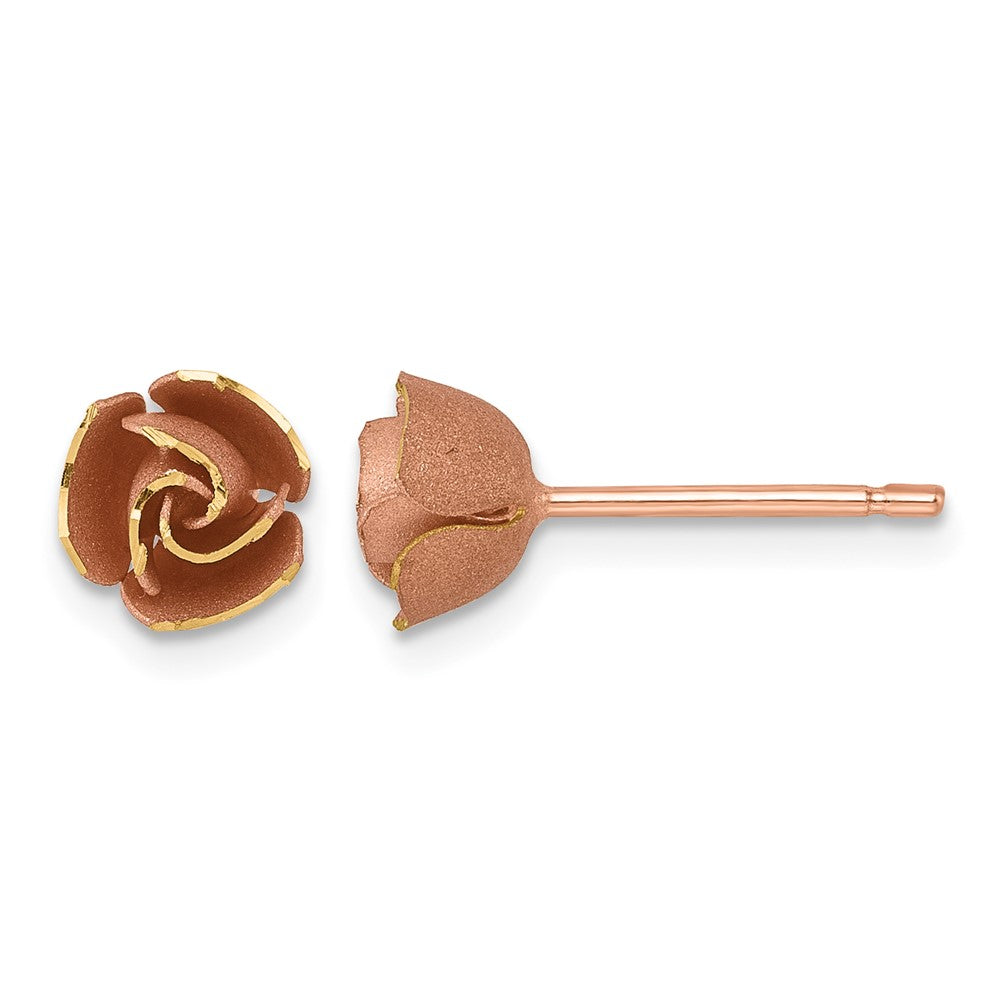 14k w/ Rose Rhodium Brushed Rose Flower Earrings