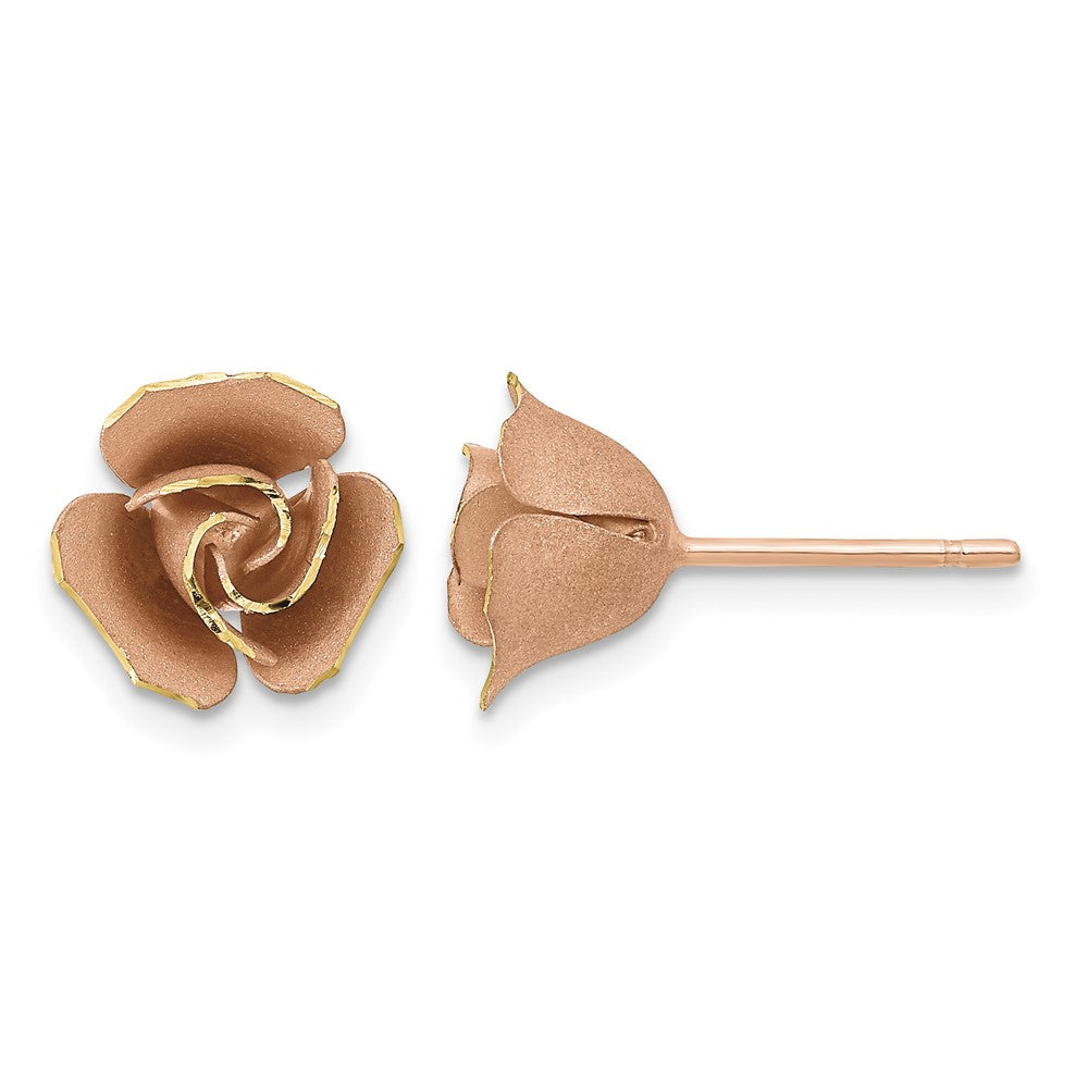 14k w/ Rose Rhodium Satin Finish D/C Rose Post Earrings
