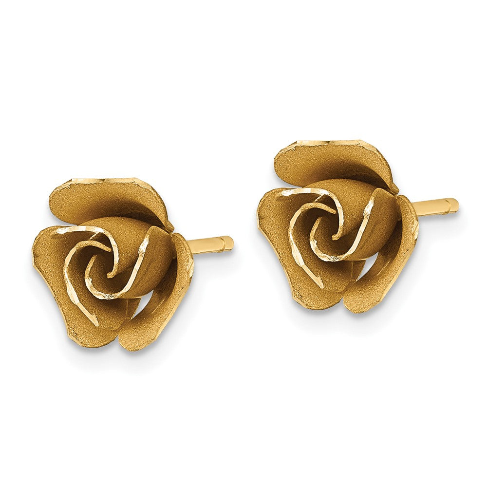 14k Brushed Rose Flower Earrings