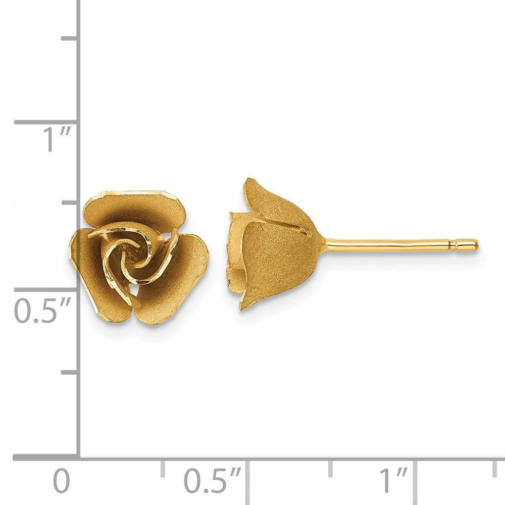 14k Brushed Rose Flower Earrings