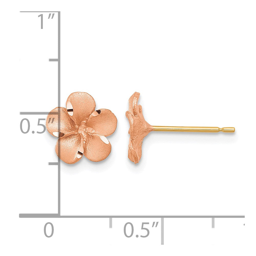 14k Rose Rhodium Diamond-cut Plumeria with Yellow Gold Post Earrings