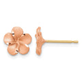 14k Rose Rhodium Diamond-cut Plumeria with Yellow Gold Post Earrings