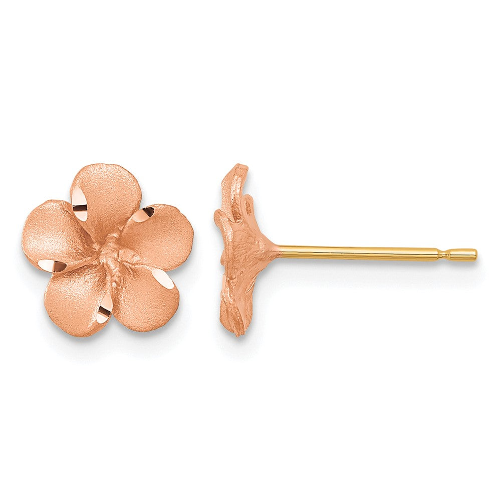 14k Rose Rhodium Diamond-cut Plumeria with Yellow Gold Post Earrings