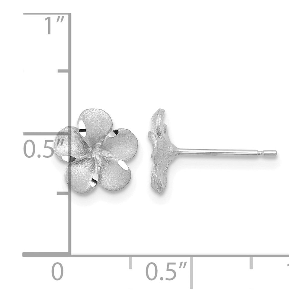 14k White Gold Satin Diamond-cut Plumeria Post Earrings
