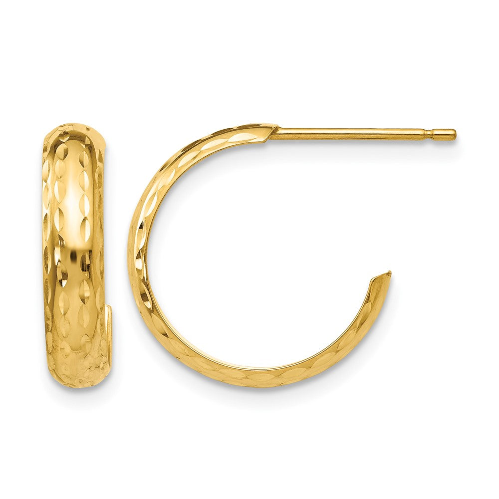14k Diamond-cut 3mm J-Hoop Earrings