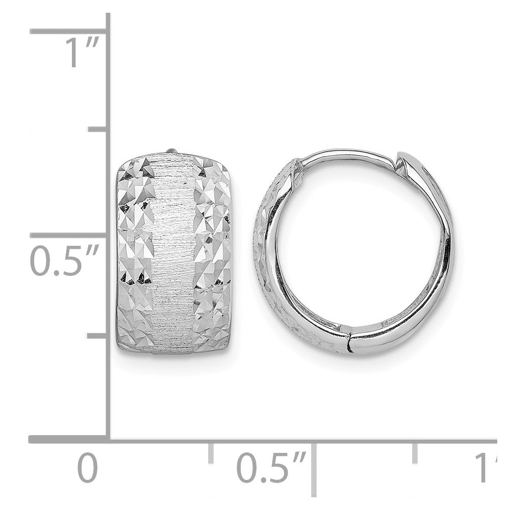 14K White Gold D/C Textured Hoop Earrings