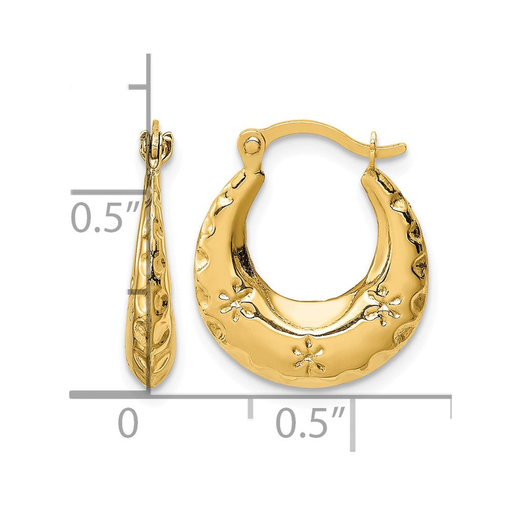 14k Textured Stamped Hoop Earrings