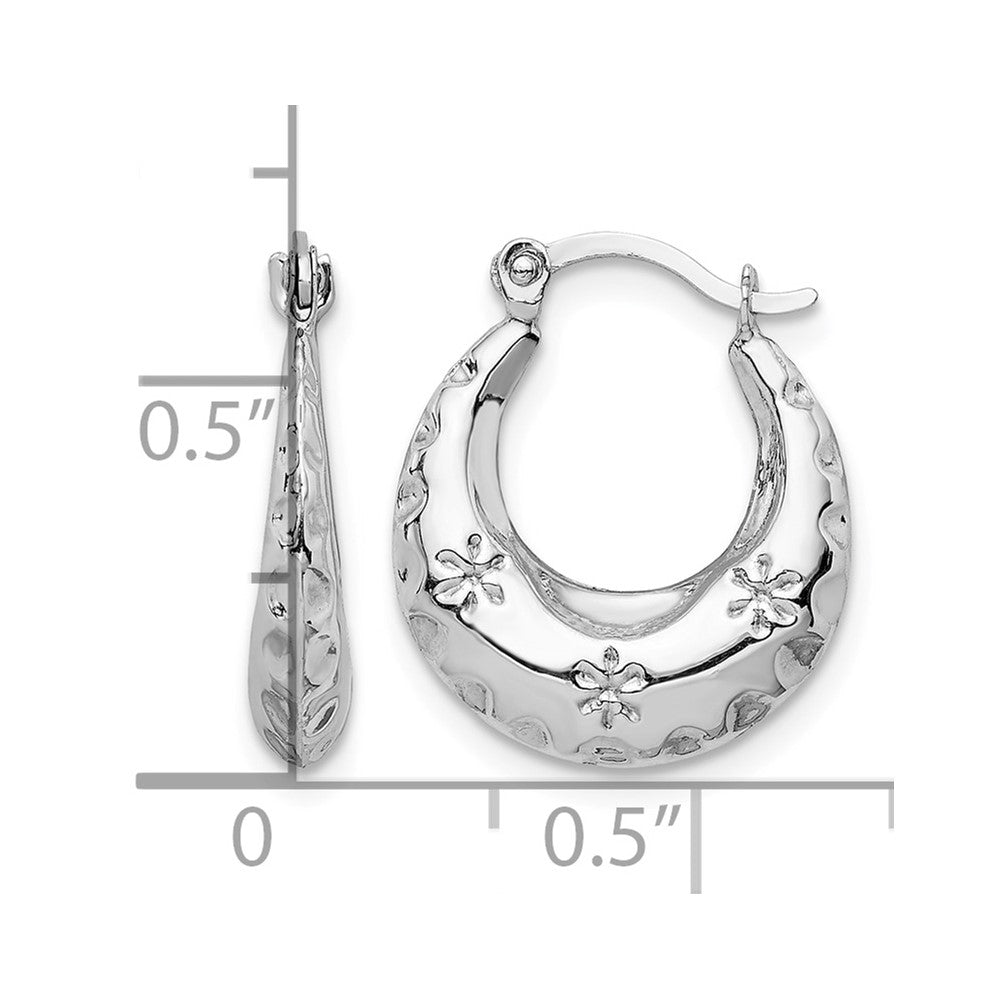 14K White Gold Textured Stamped Hoop Earrings