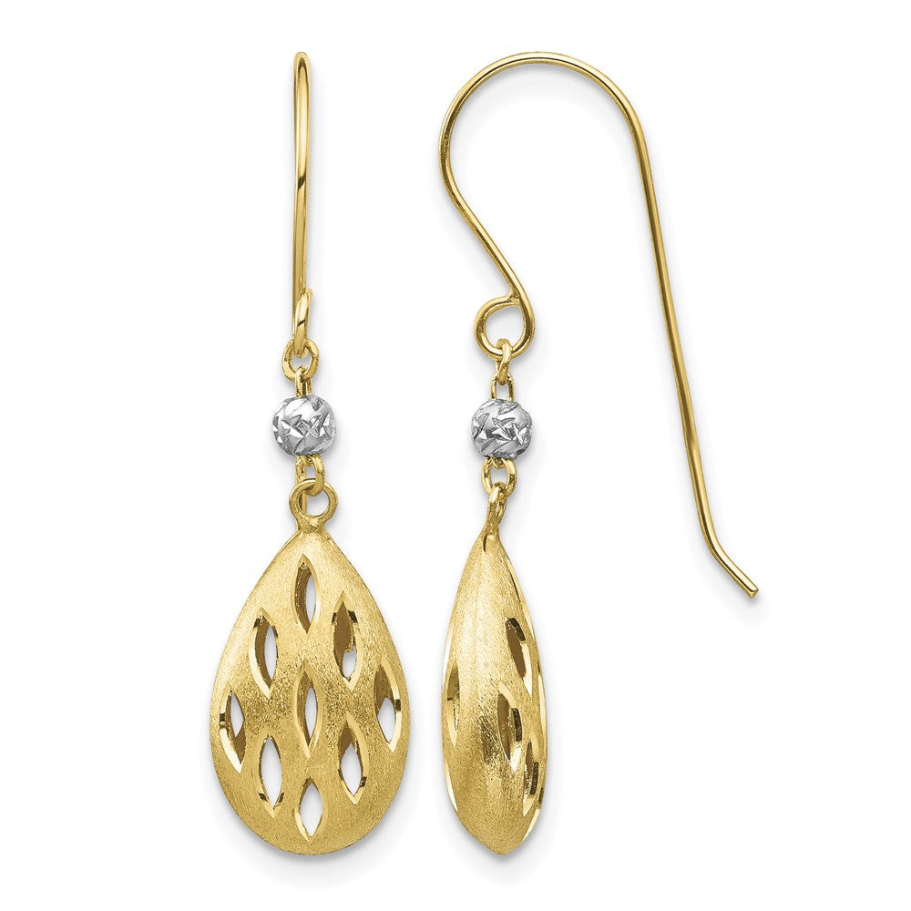 14k Two-Tone Diamond Cut Teardrop Dangle Earrings