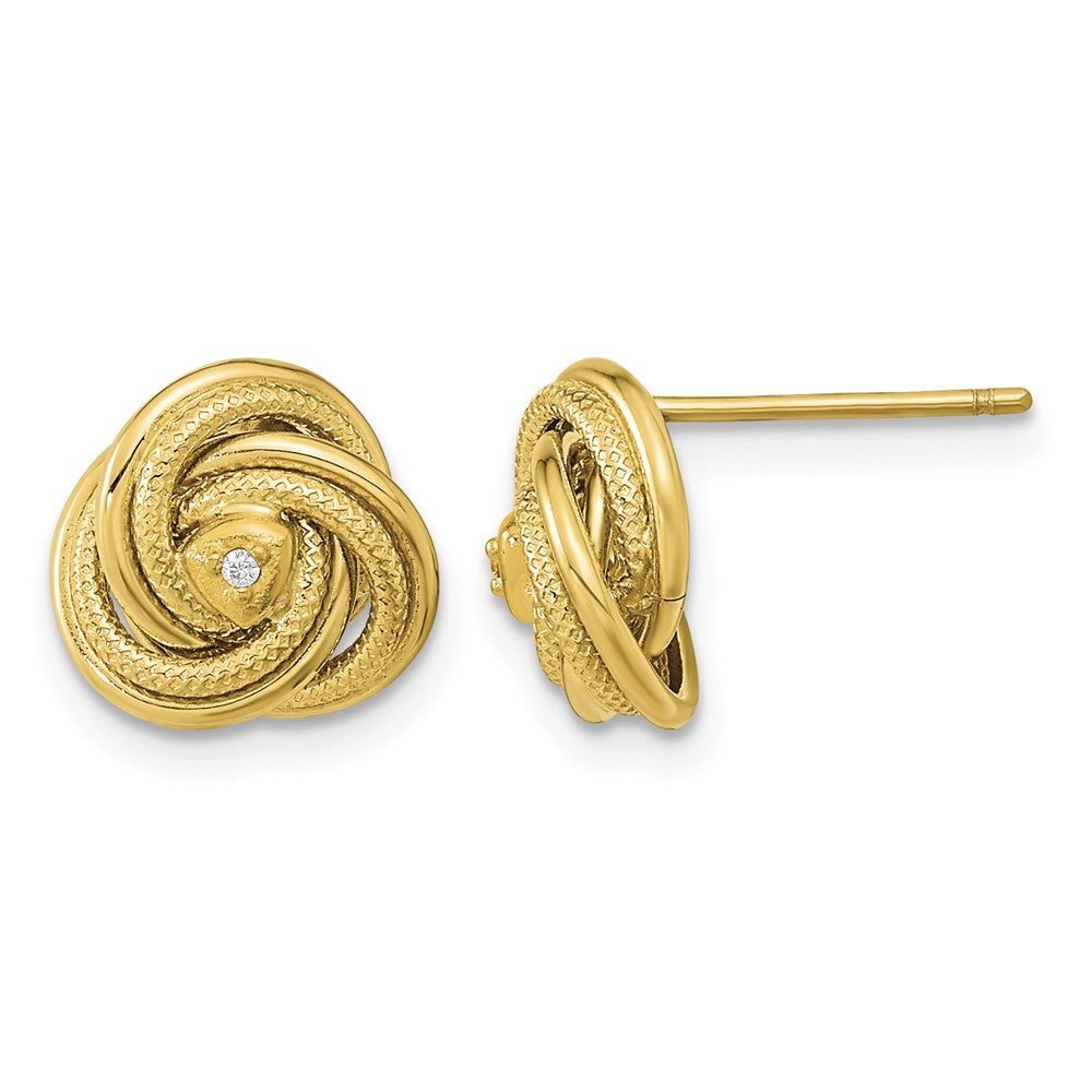 14K Polished & Textured CZ Love Knot Earrings
