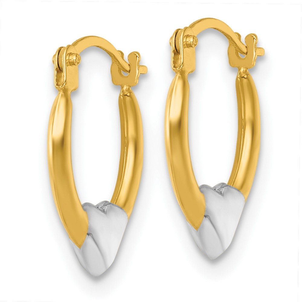14k w/White Rhodium Polished Heart Hoop Earrings