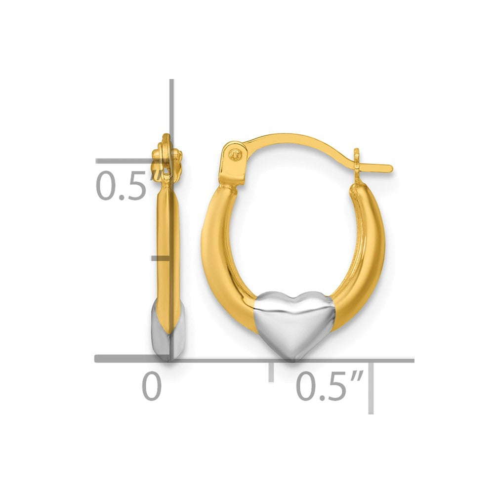 14k w/White Rhodium Polished Heart Hoop Earrings