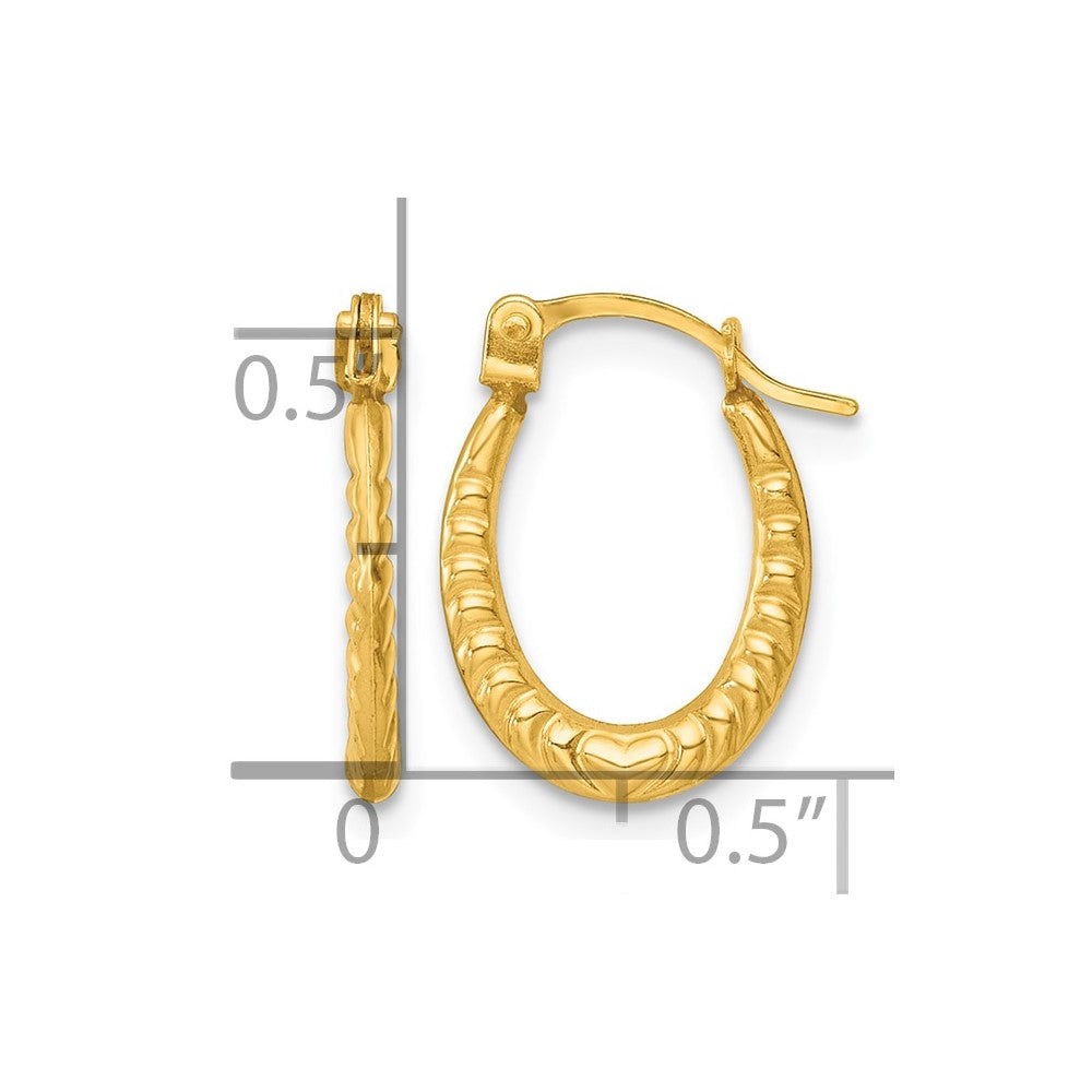 14k Polished Heart Oval Hoop Earrings