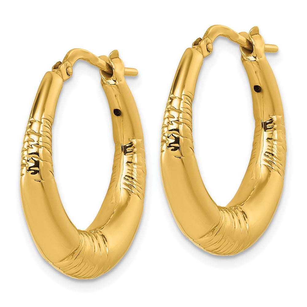 14k Polished and Grooved Round Hoop earrings