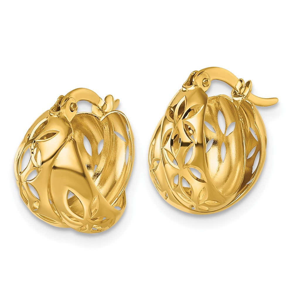 14k Polished w/Cut Out Floral Design Hoop earrings