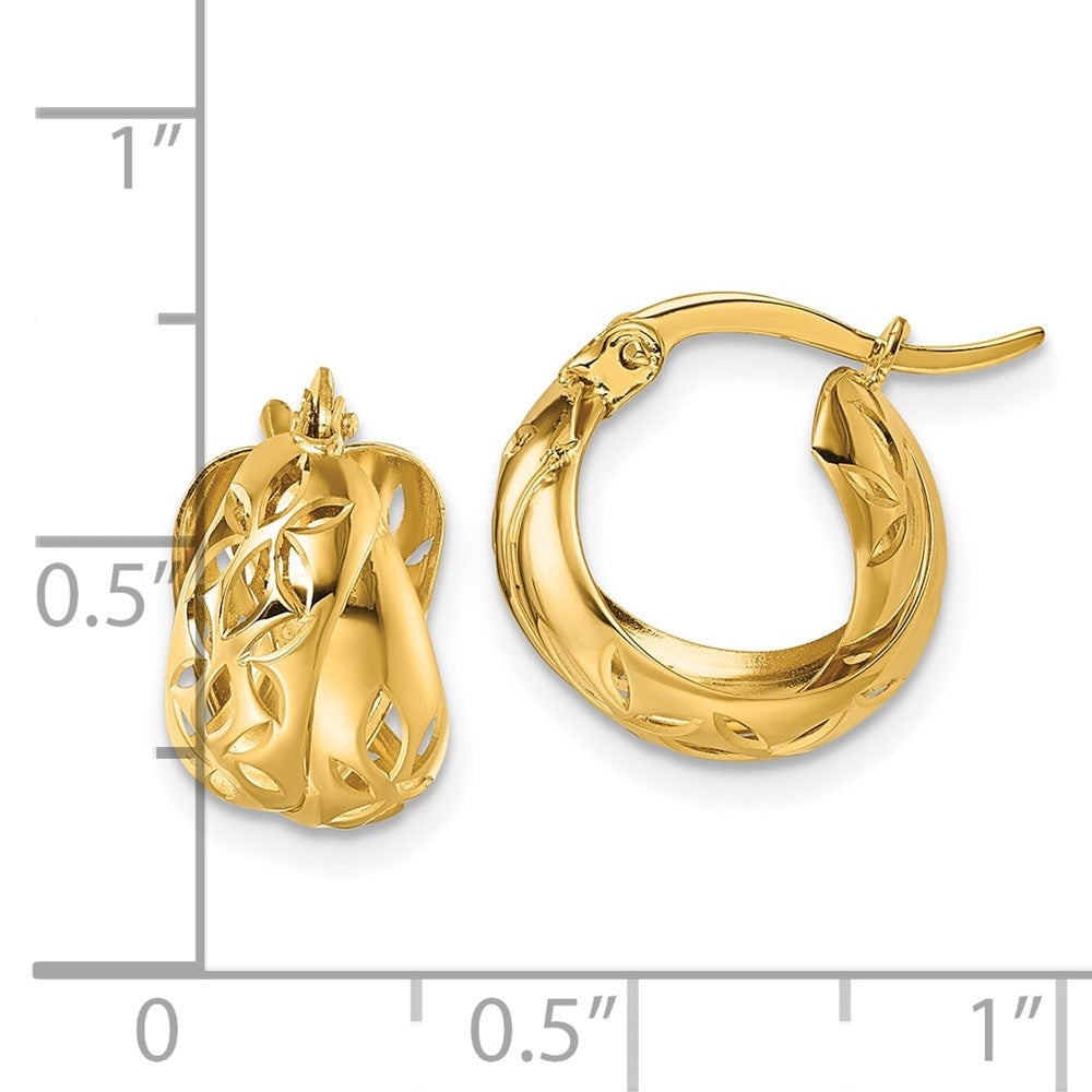 14k Polished w/Cut Out Floral Design Hoop earrings