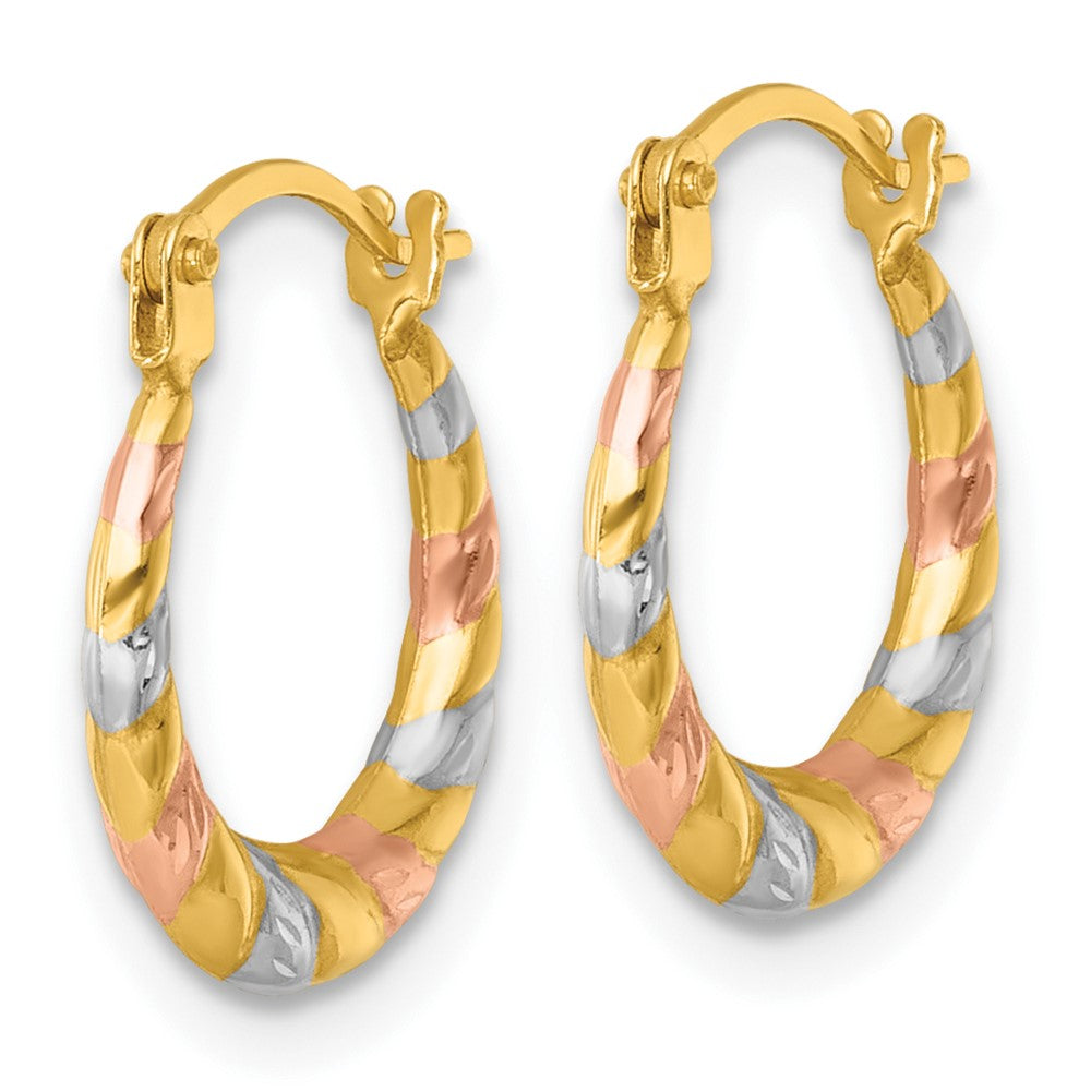 14k w/Rhodium and Rose Gold-plating Dia-cut Polished Hoop Earrings