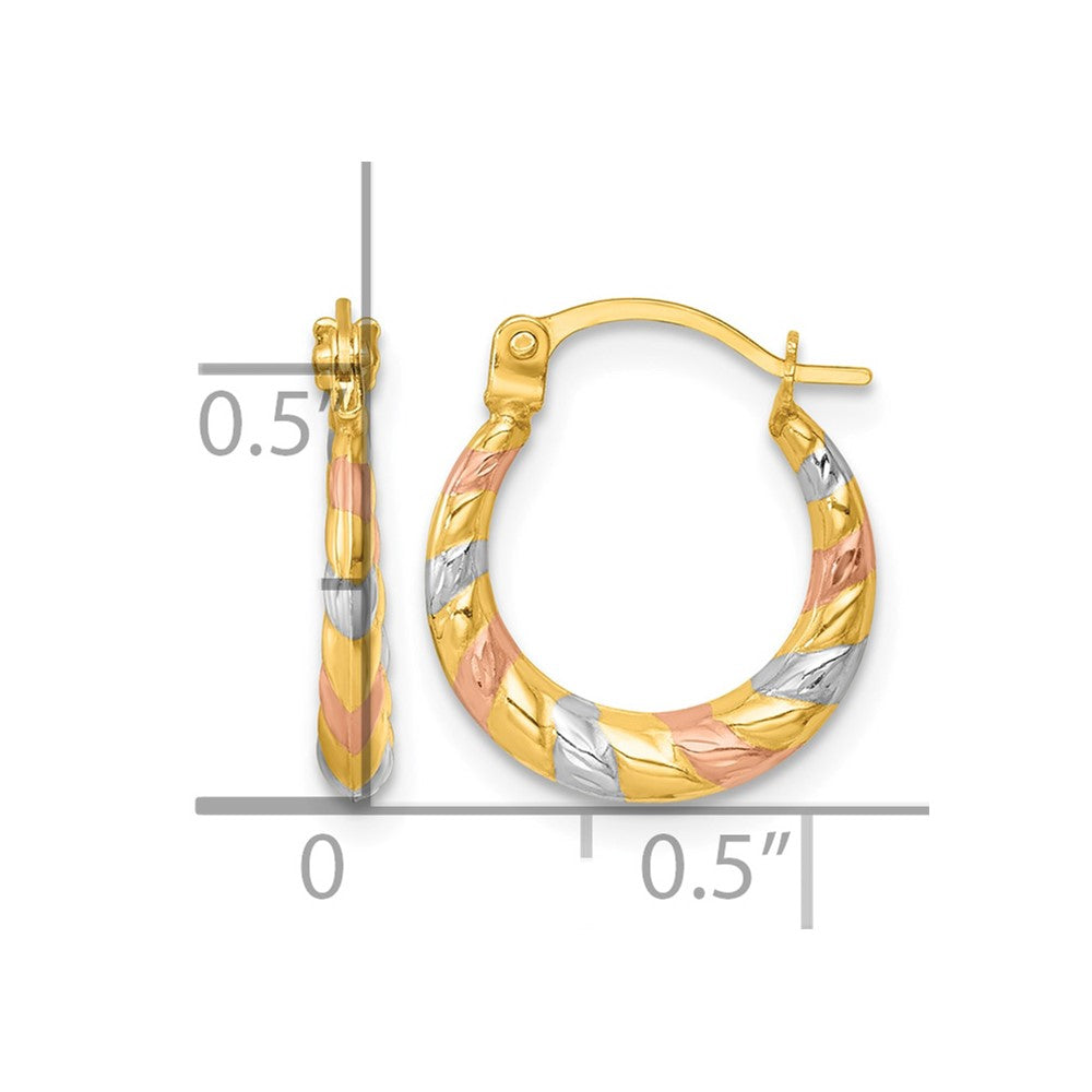 14k w/Rhodium and Rose Gold-plating Dia-cut Polished Hoop Earrings