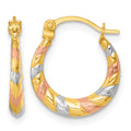 14k w/Rhodium and Rose Gold-plating Dia-cut Polished Hoop Earrings