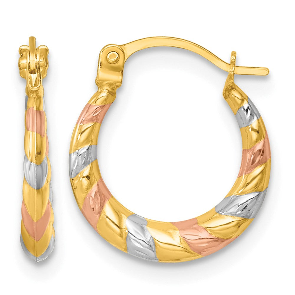 14k w/Rhodium and Rose Gold-plating Dia-cut Polished Hoop Earrings