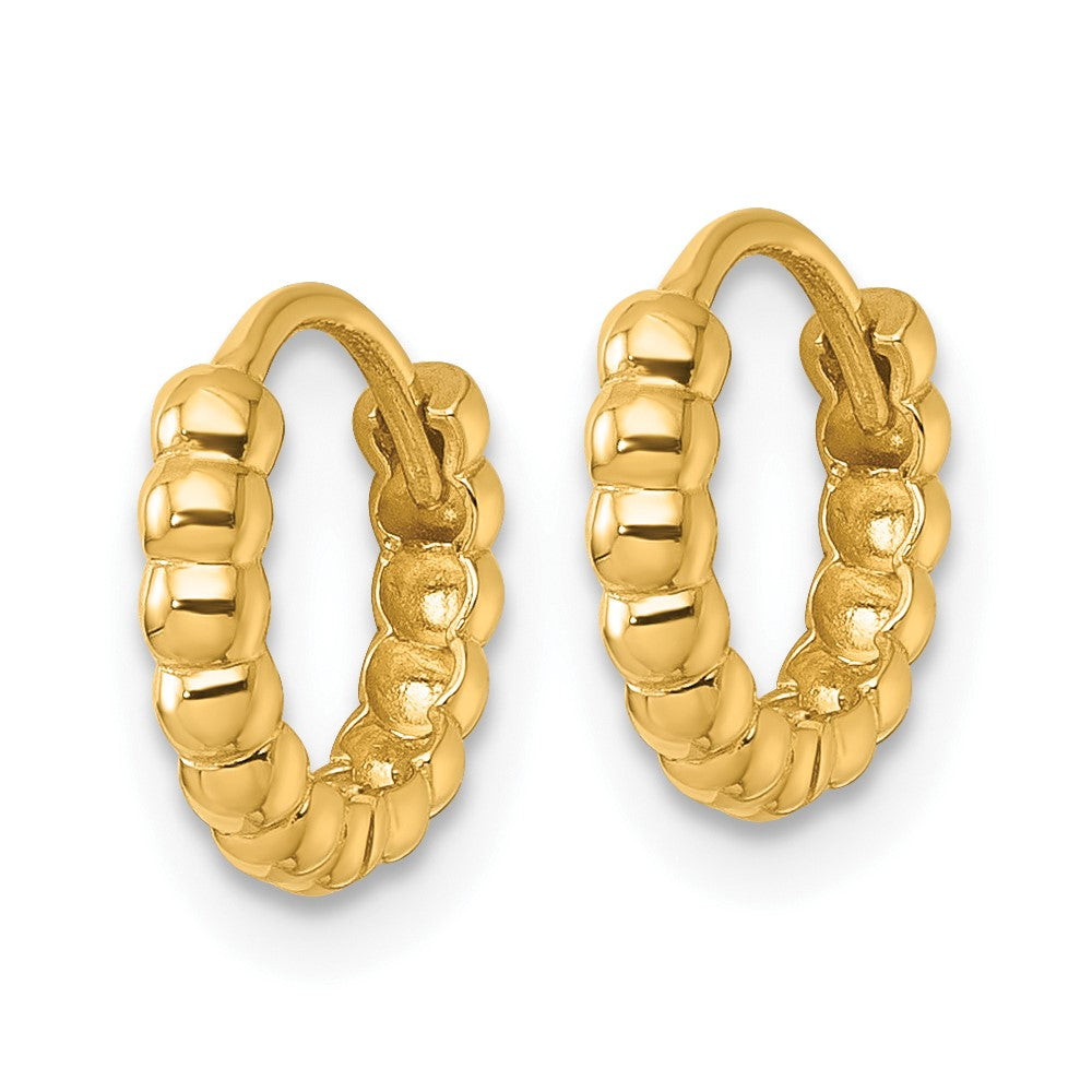 14k Polished 2.25mm Beaded Hinged Huggie Hoop Earrings