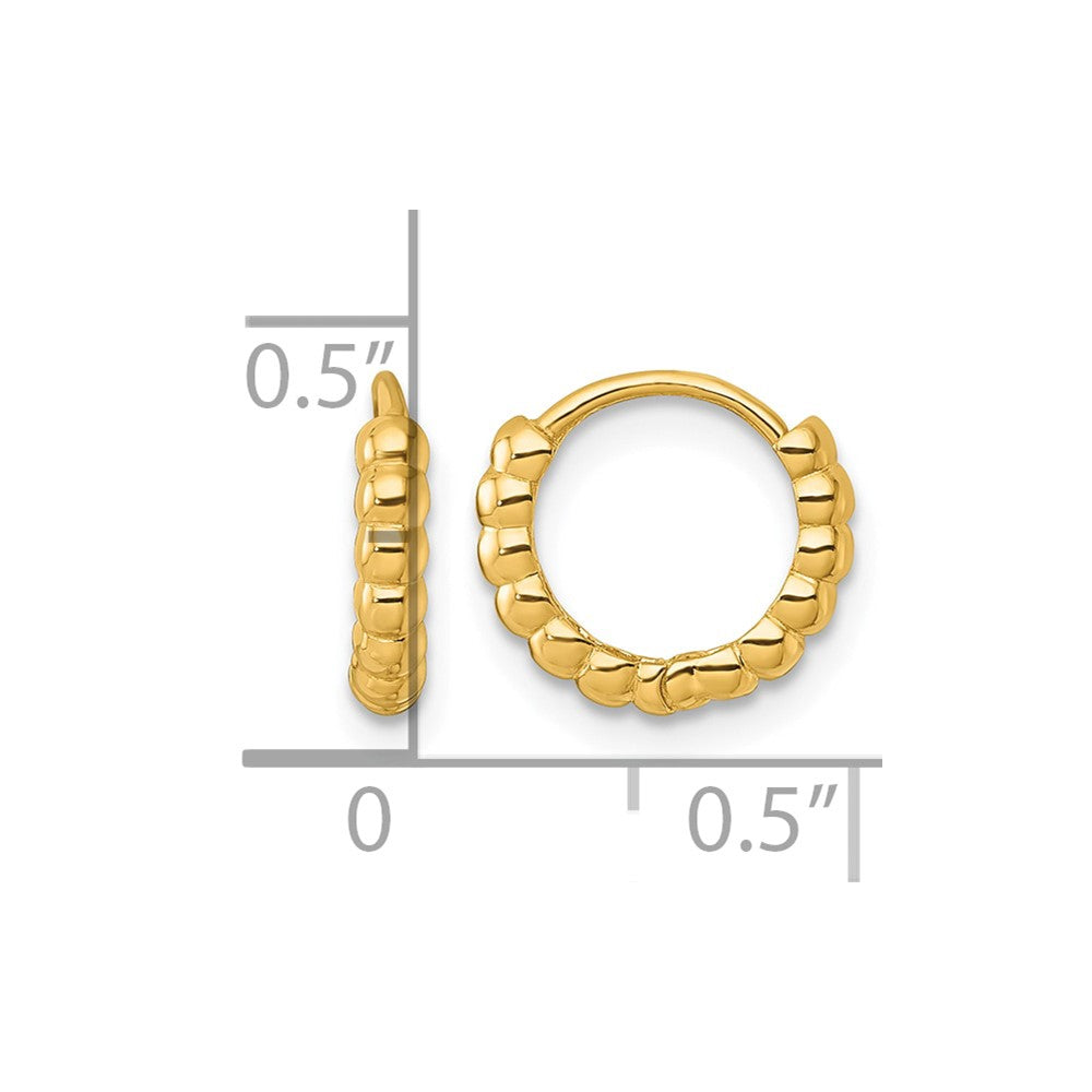 14k Polished 2.25mm Beaded Hinged Huggie Hoop Earrings
