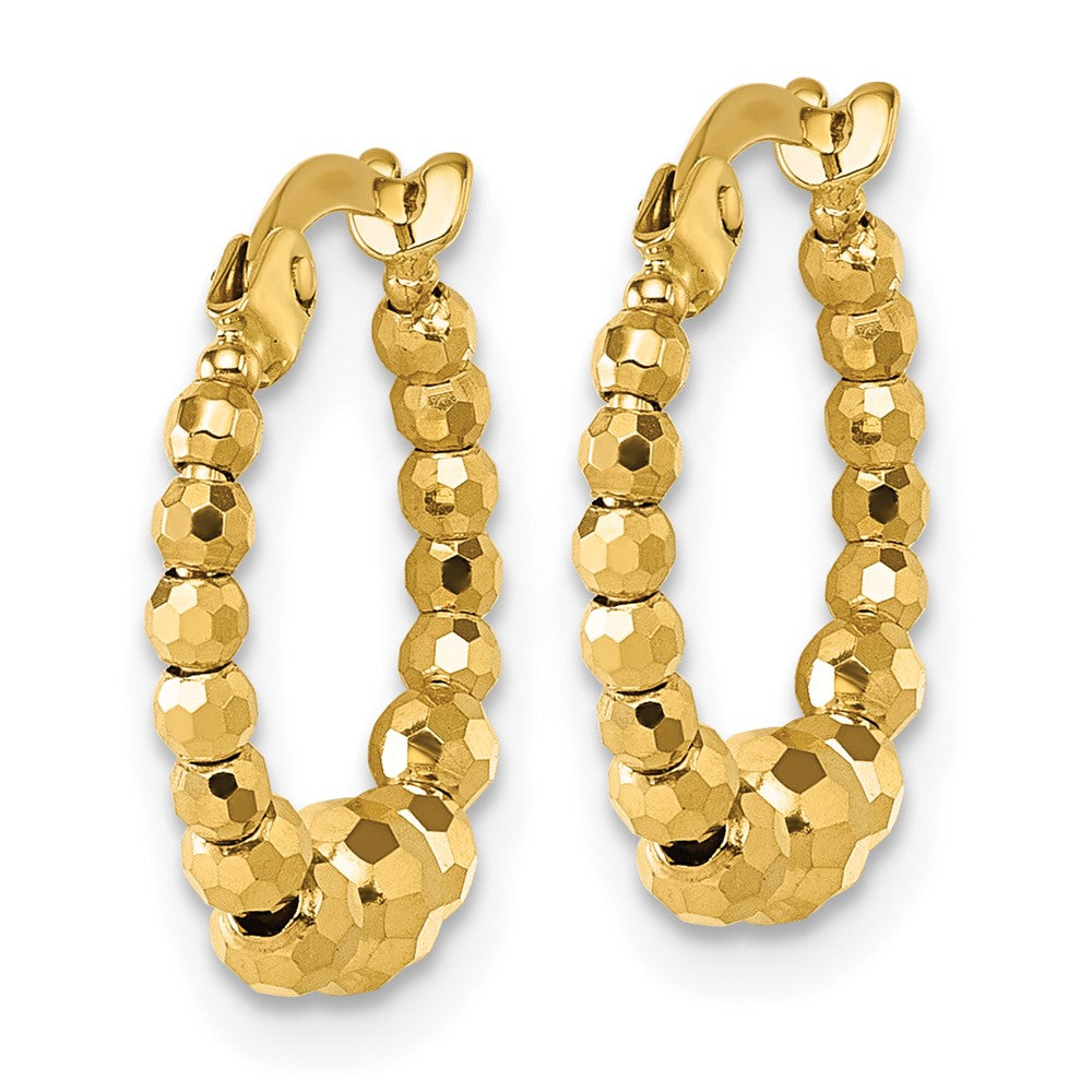 14k Polished Diamond-cut Beaded Hoop Earrings