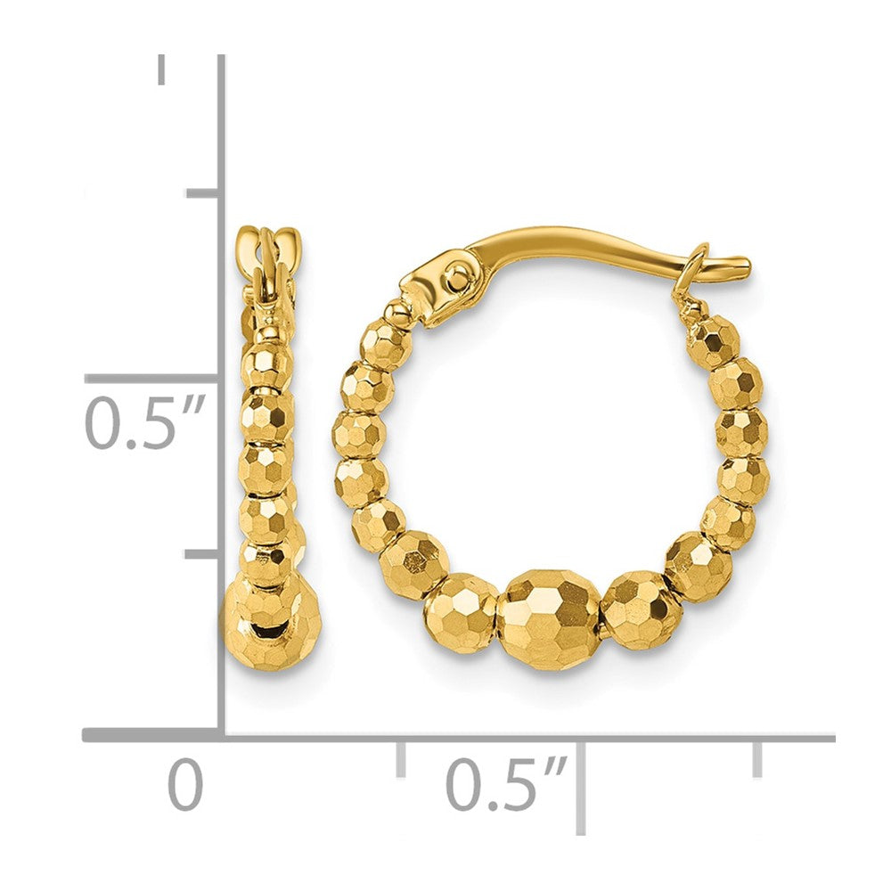 14k Polished Diamond-cut Beaded Hoop Earrings