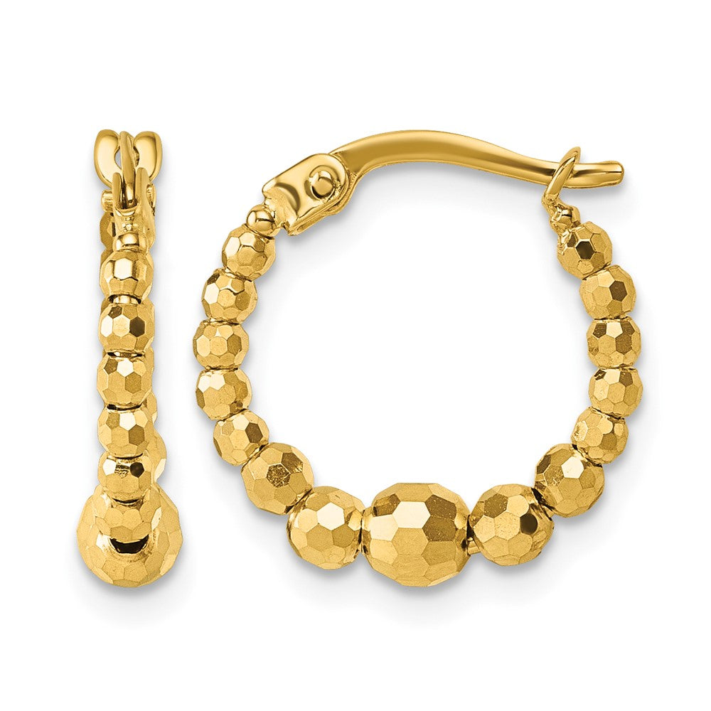 14k Polished Diamond-cut Beaded Hoop Earrings