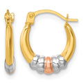 14k w/Rhodium and Rose Gold-plating Polished Hoop Earrings