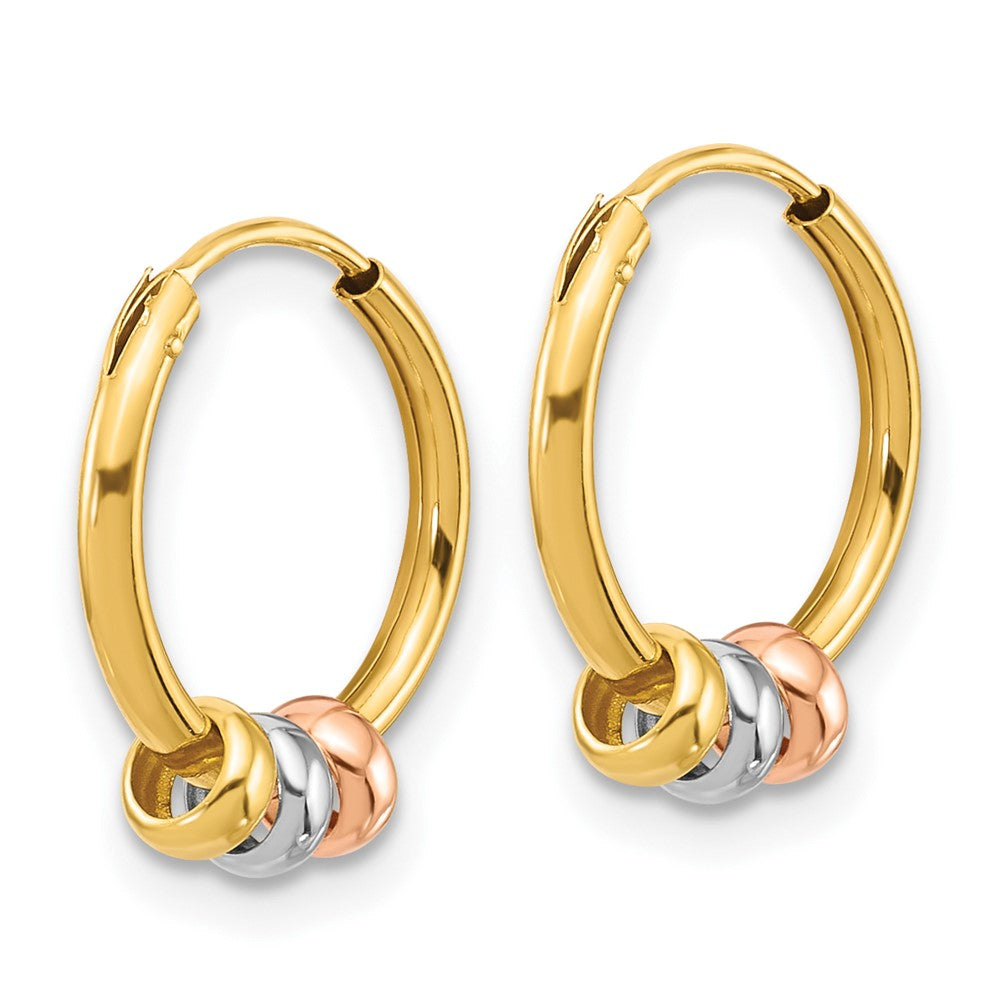 14K w/White RH and Rose-tone Polished Beads Endless Hoop earrings