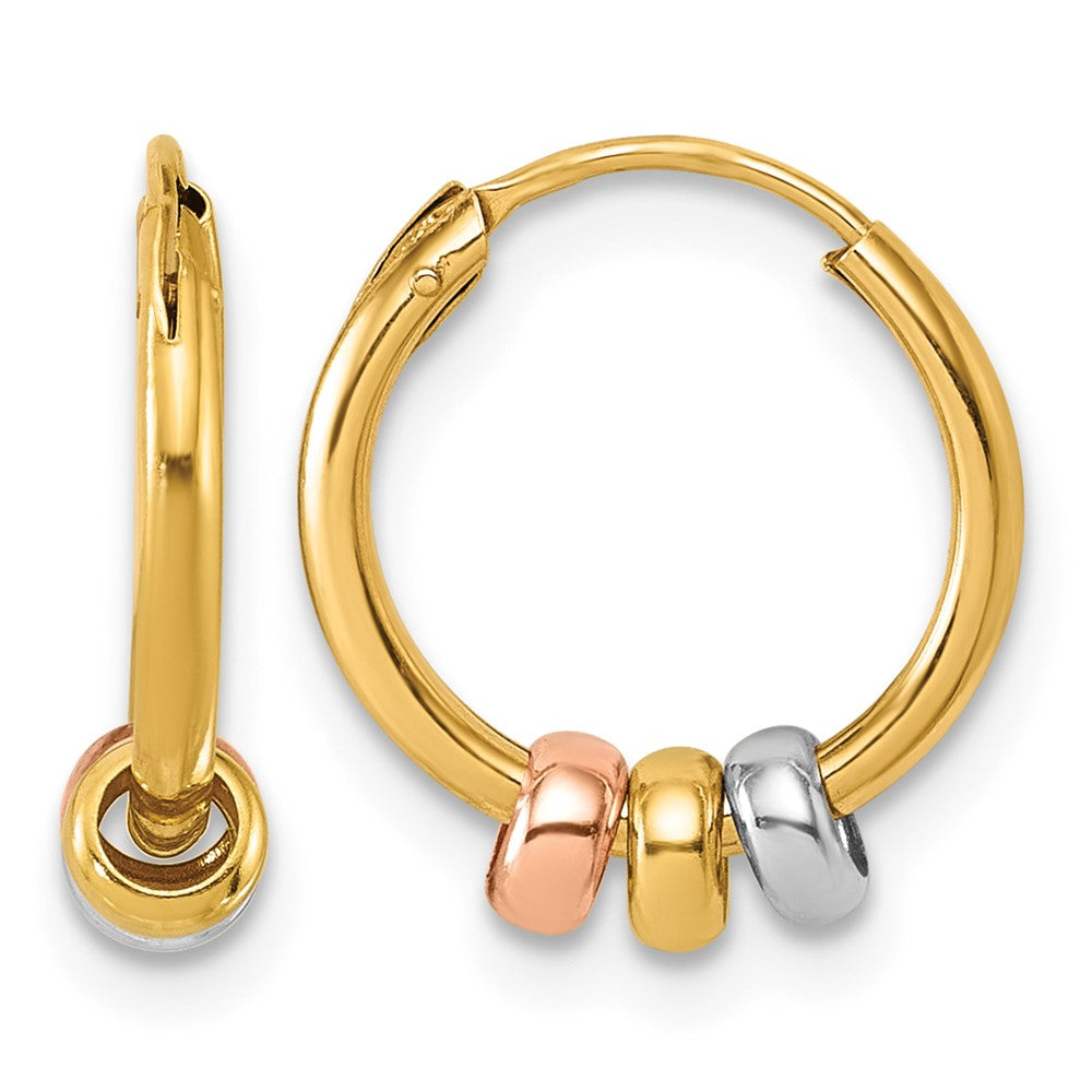 14K w/White RH and Rose-tone Polished Beads Endless Hoop earrings
