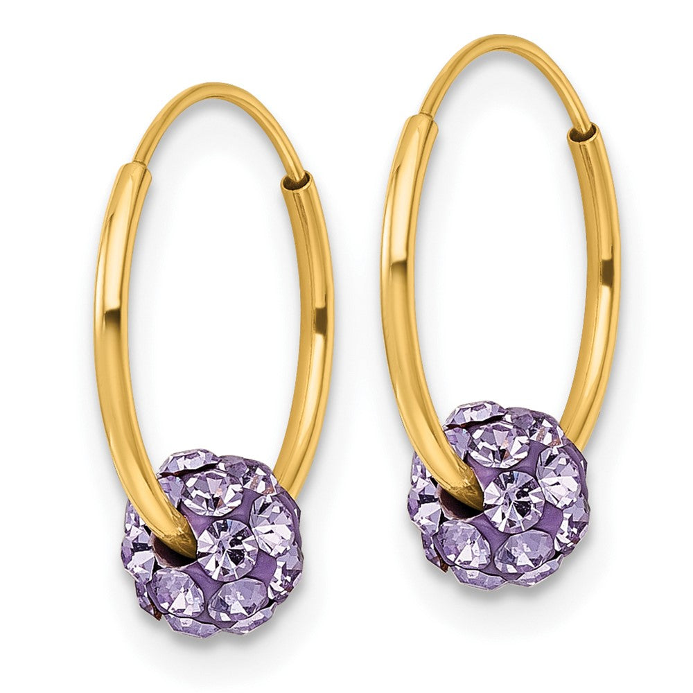 14k Polished Lavender Crystal and Resin Endless Hoop Earrings