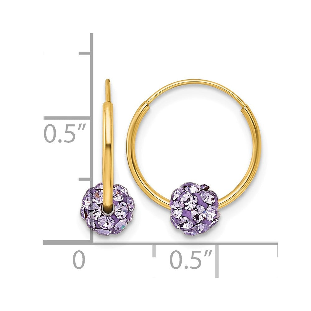 14k Polished Lavender Crystal and Resin Endless Hoop Earrings