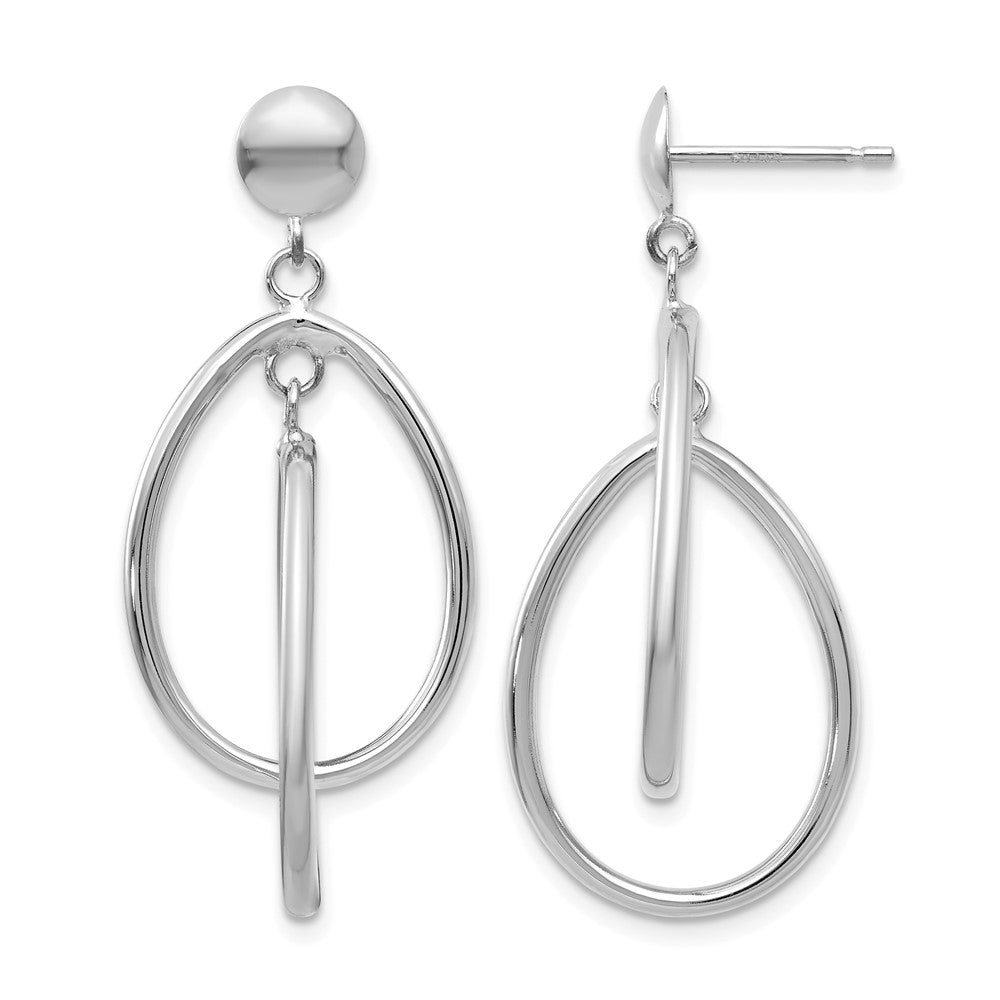 14k White Gold Polished Oval Dangle Post Earrings