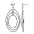 14k White Gold Oval Circle Dangle Post Earrings