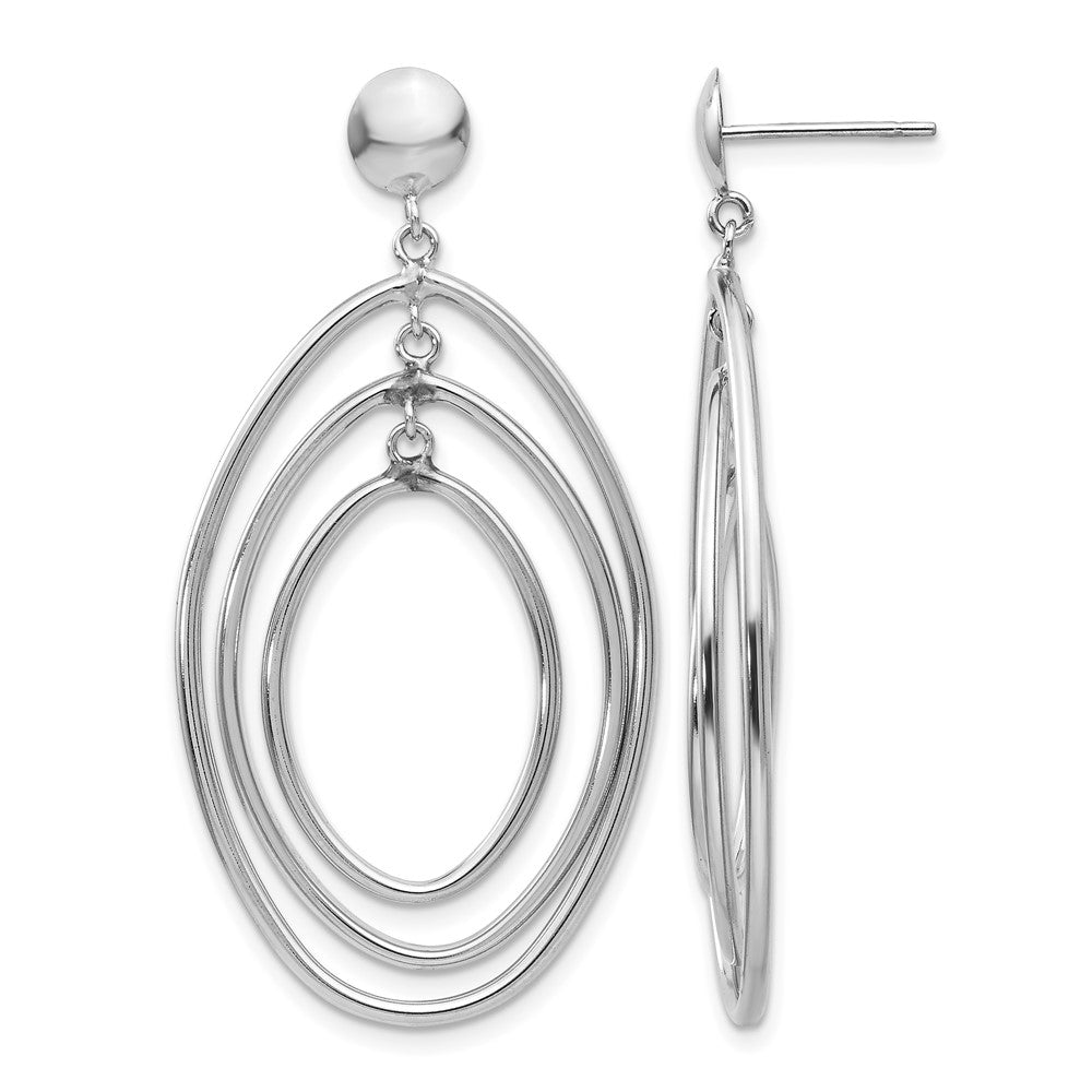 14k White Gold Oval Circle Dangle Post Earrings