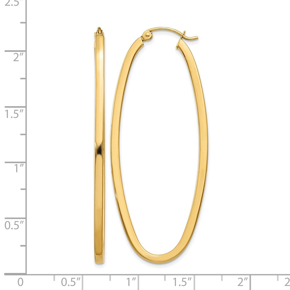 14k 2mm Large Oval Hoop Earrings