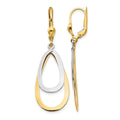 14k Two-tone Oval Leverback Tear Drop Earrings
