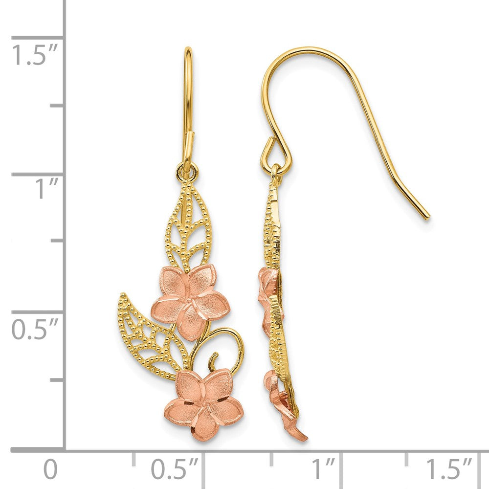 14K Two-tone Fancy Plumeria Dangle Earrings