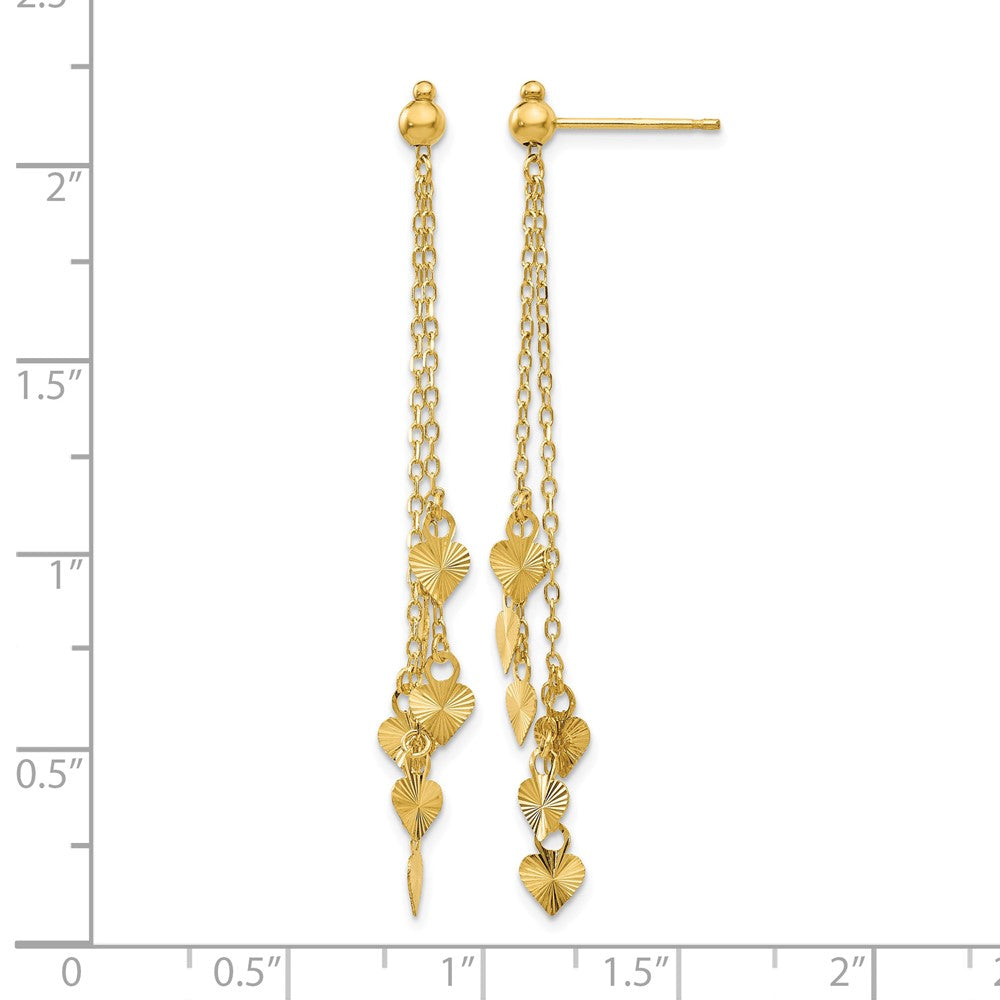 14K Diamond Cut Heart Post Dangle Earrings