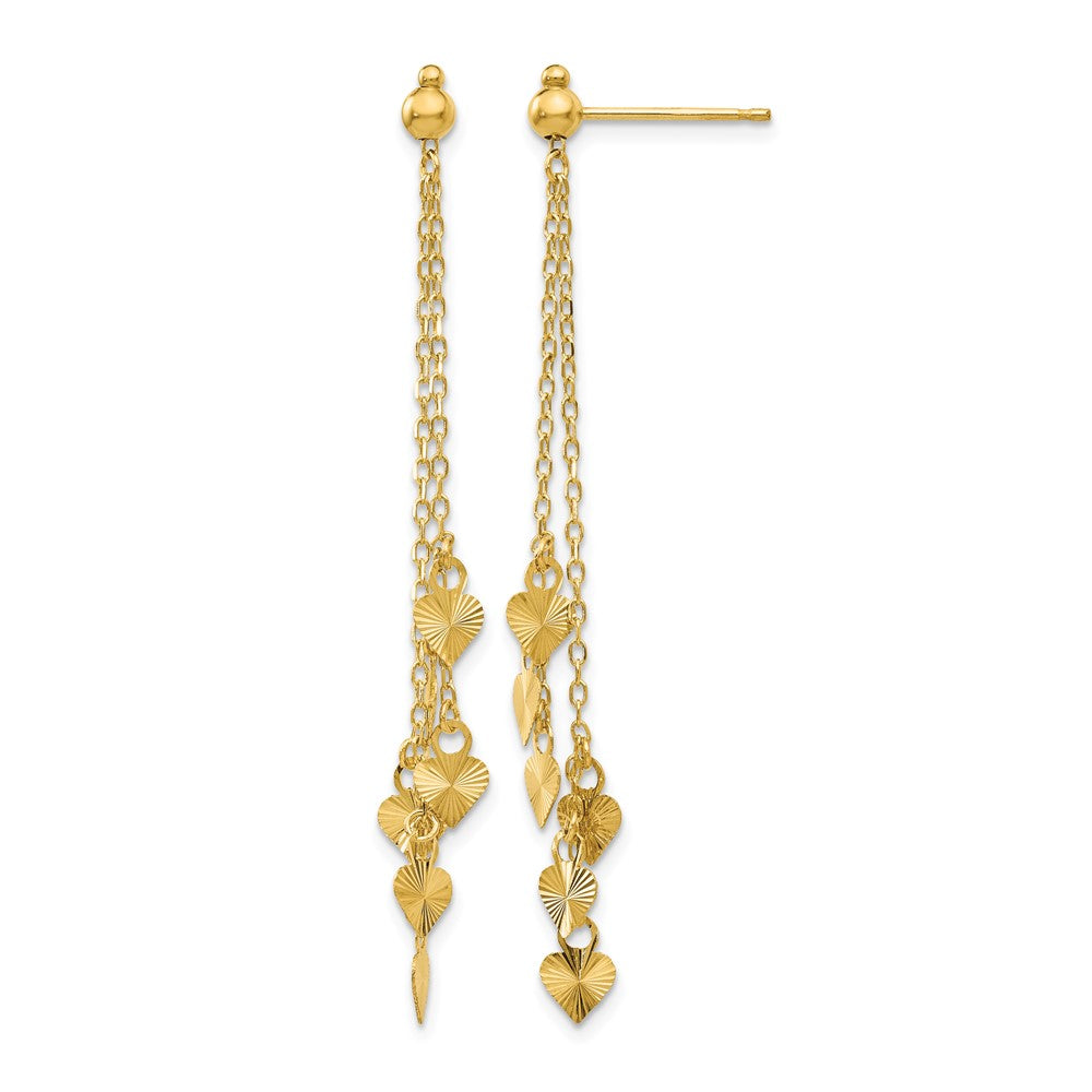 14K Diamond Cut Heart Post Dangle Earrings