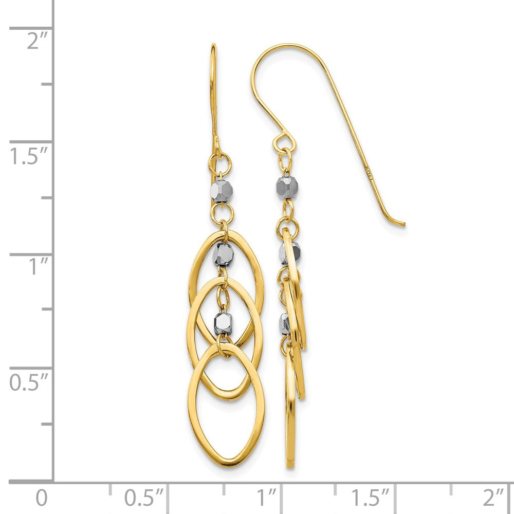 14k Two-tone Oval Beaded Dangle Earrings