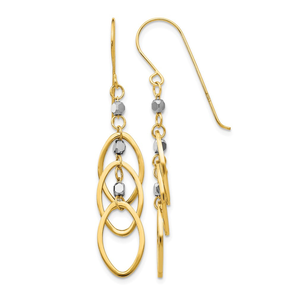 14k Two-tone Oval Beaded Dangle Earrings