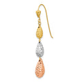 Single 14k Tri-color Puff Diamond-cut Teardrop Dangle Earring