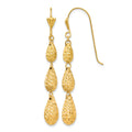 14k Puff Diamond-cut Teardrop Dangle Earrings